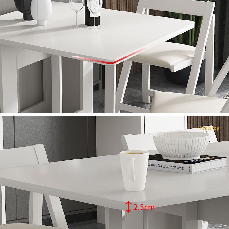 Foldable Artificial Wood Table in White Medieval Modern Rectangle Table with Trestle Base
