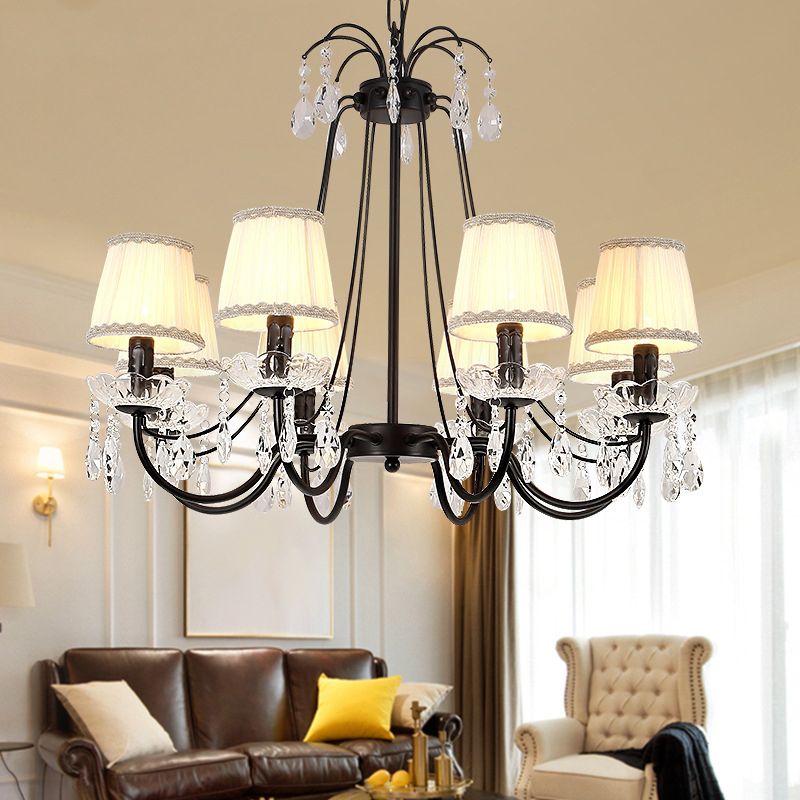 Black Chandelier Lighting Retro Metallic Swooping Arm Pendant Light Fixture with Dropping Crystal
