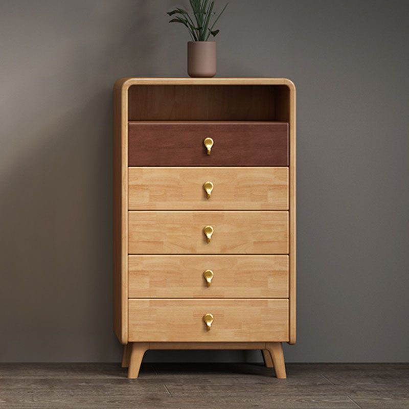 Glam Rubber Wood Storage Chest Bedroom Vertical Chest with Drawers