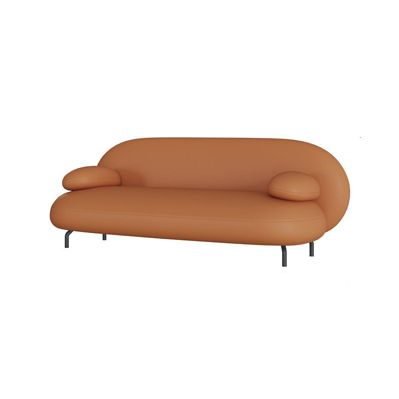 Contemporary 29.52" H Orange Faux Leather Pillow Top Arm Sofa