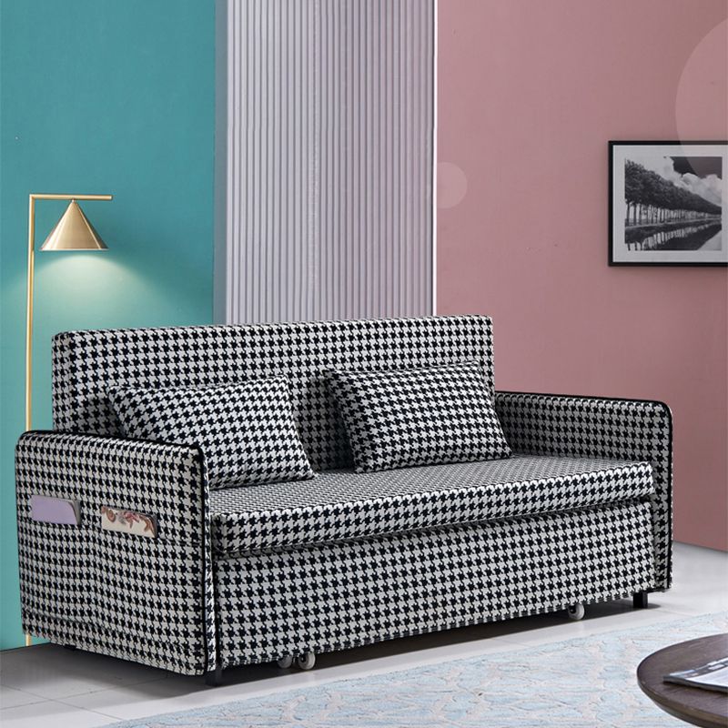 30.70" Wide Linen Convertible Sofa Storage Sleeper Sofa Bed in Black and White