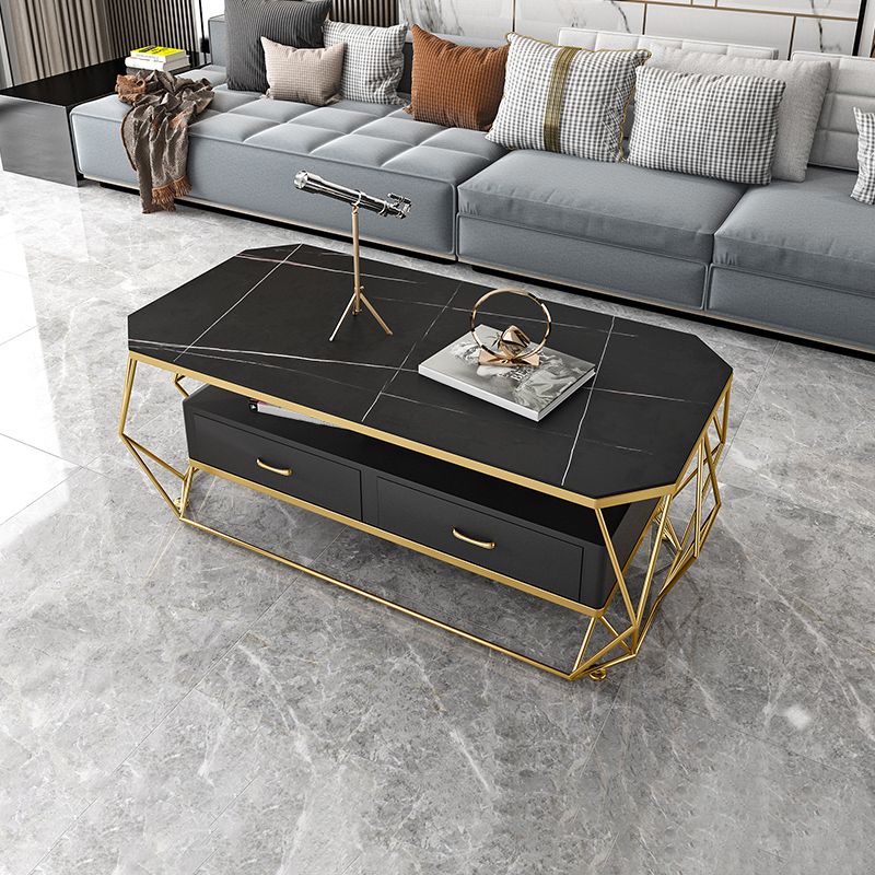 Glam Golden Frame Coffee Table with Storage Drawers Cocktail Table