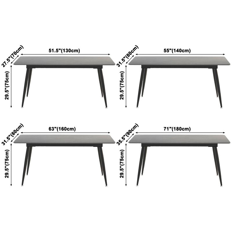 Table à manger rectangulaire en pierre fritrée contemporaine avec une table de base à quatre jambes en noir
