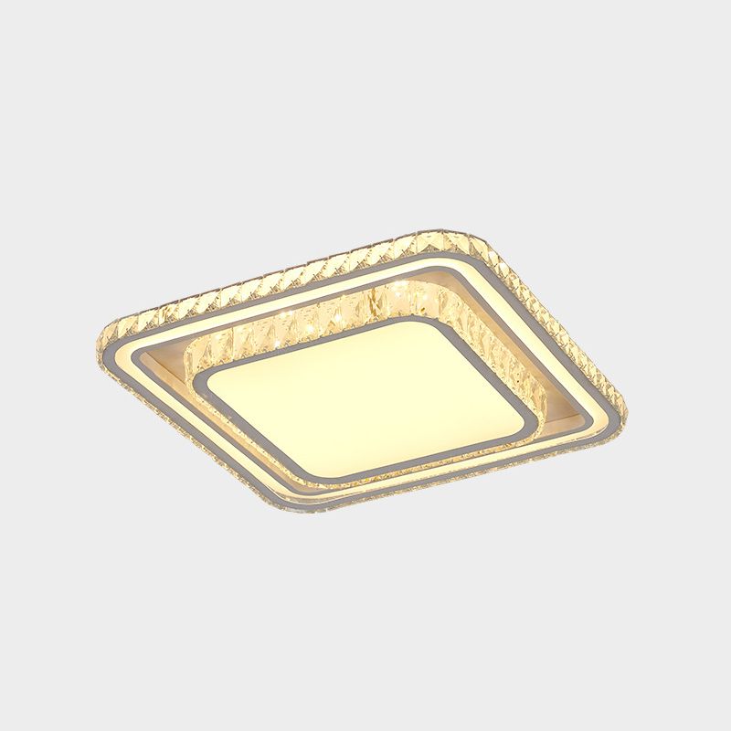 Contemporary Round/Square Flush Mount Lamp LED Crystal Flush Mount Ceiling Fixture in White