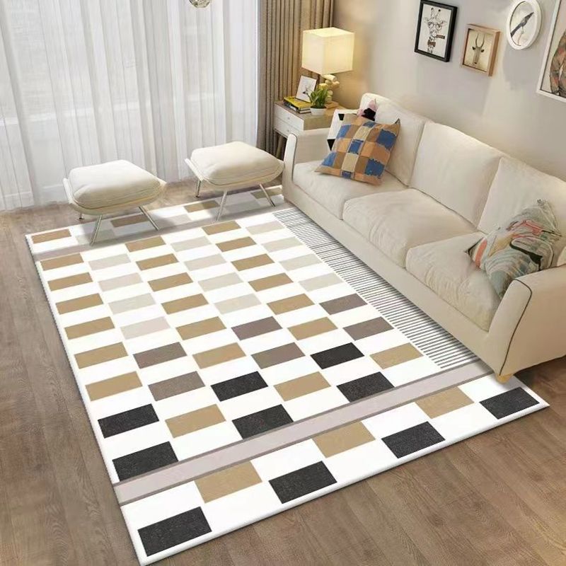 Brown Modern Rug Polyester Pattern Rug Washable Indoor Rug for Drawing Room