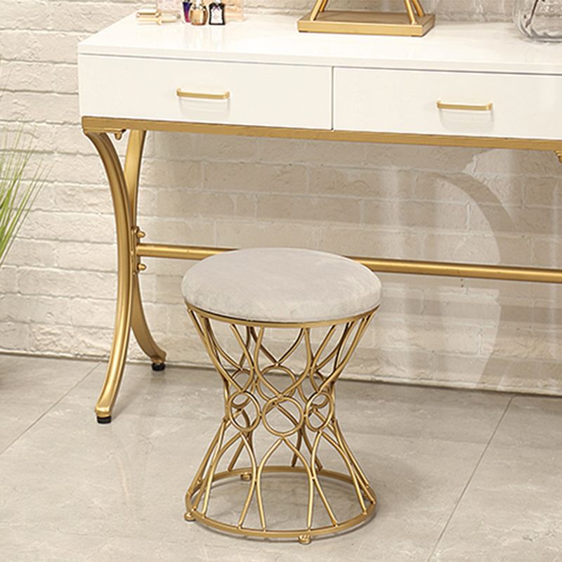 Glam Velvet Ottoman Plain Round Metal Frame Foot Stool Ottoman