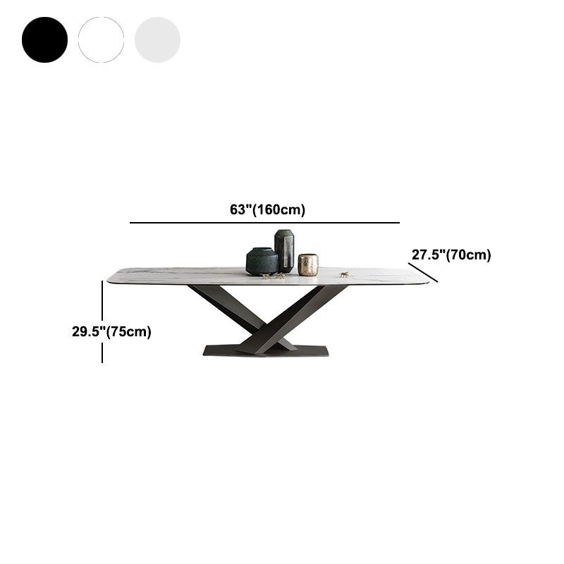 Sintered Stone Table for Restaurant Industrial Rectangle Dining Table Metal Pedestal