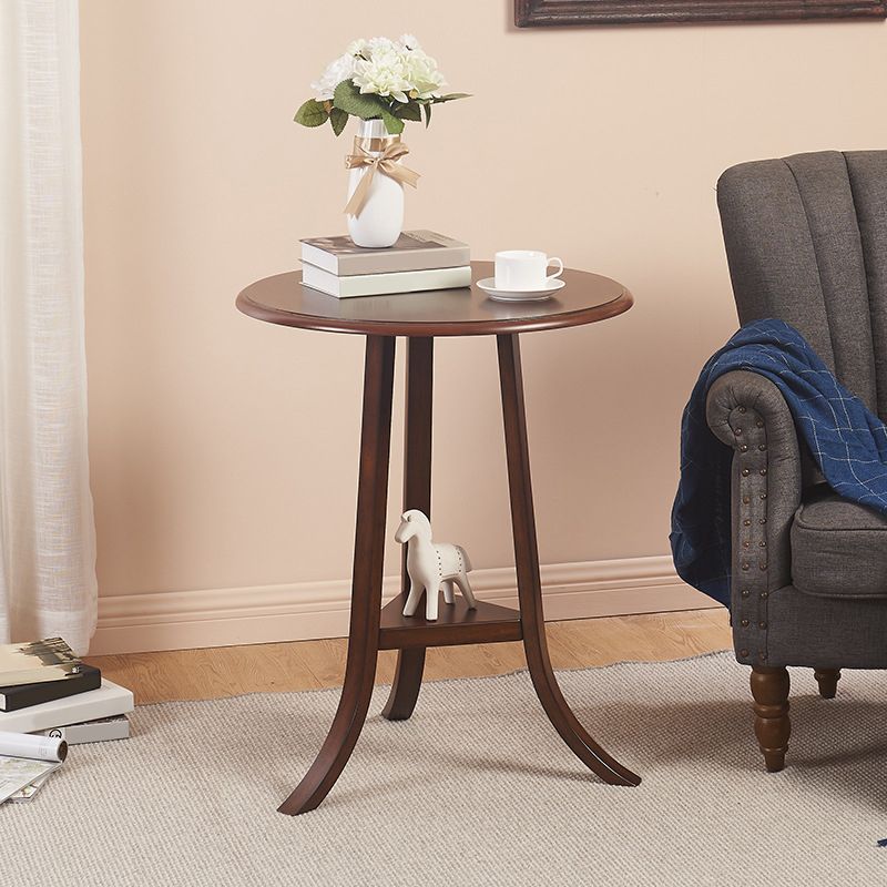 Traditional Wooden Round Top Side Table 3 Legs End Table with Shelf