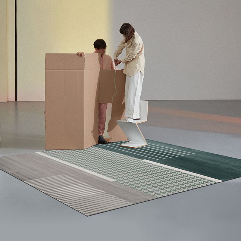 Green Living Room Area Carpet Color-Blcked Polyester Area Rug Stain Resistant Rug