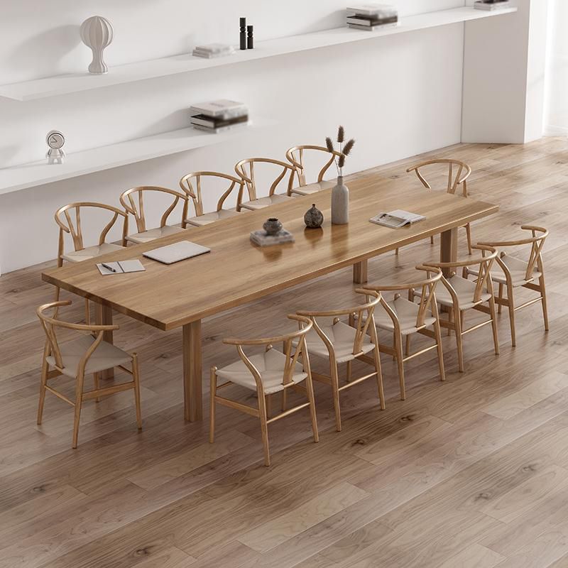 Modern Solid Wood Table for Restaurant Rectangle Brown Dining Table with 4 Legs
