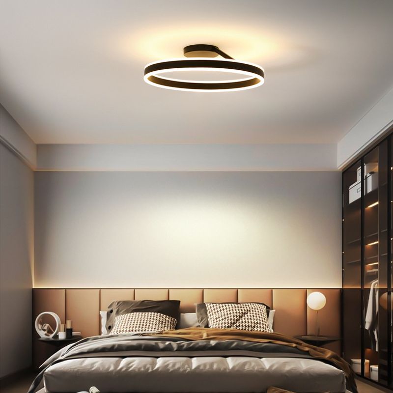 Modern Style Ring Semi Flush Mount Light Metal 1 Light Led Flush Light