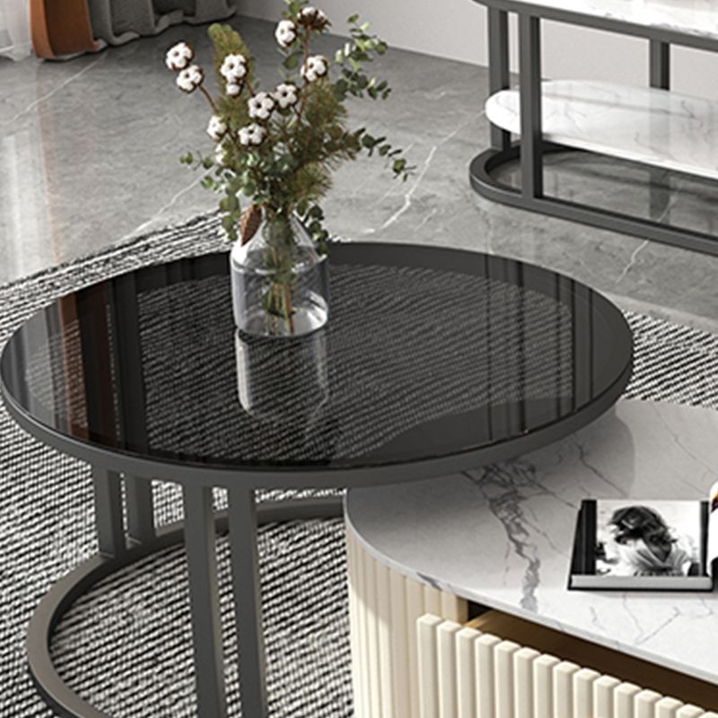 Oval Tropical Coffee Table Slate Storage 2 Nesting Coffee Table Set