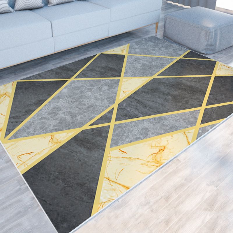 Modern Grey Area Carpet Polyester Geometric Patterns Carpet Washable Carpet for Home Decor