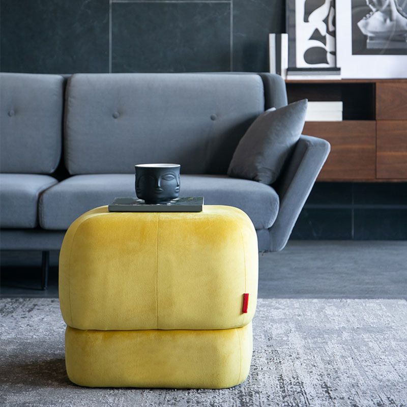 Contemporary Pouf Ottoman Velvet Upholstered Fade Resistant Solid Color Square Ottoman