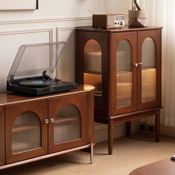 Modern Living Room Curio Cabinet Solid Wood Glass Doors with Lighting