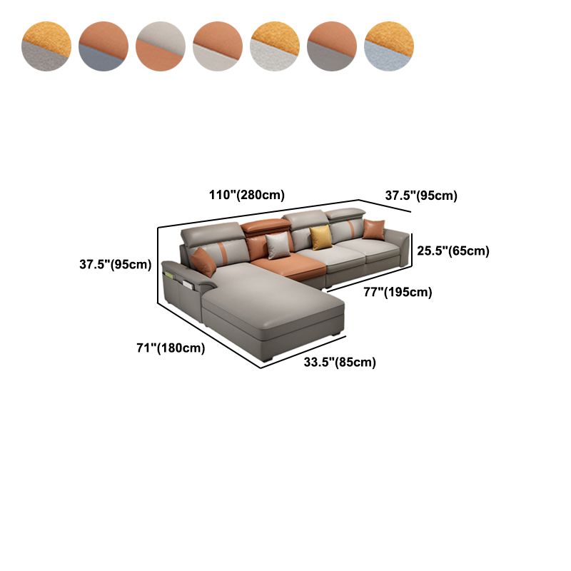 37.4"H 4-seater Pillow Top Arm Faux Leather Sofa& Chaise for Living Room