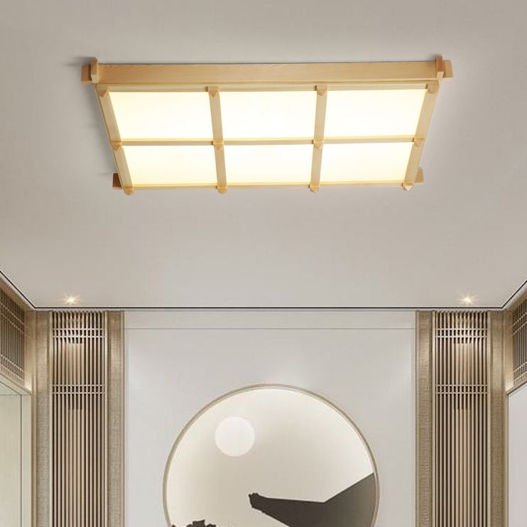 Square Flush Mount Minimalism Wood Flush Mount Light for Dining Room
