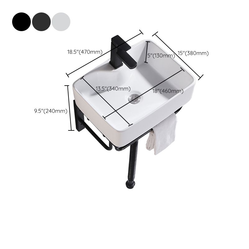 Modern Wall Mount Bathroom Sink Porcelain with Pop-Up Drain and Faucet Vessel Sink