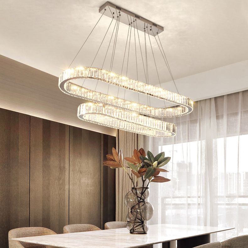 Luz de la isla ovalada plateada lámpara de lámpara de cristal led nórdico lámpara de lámpara de lámpara