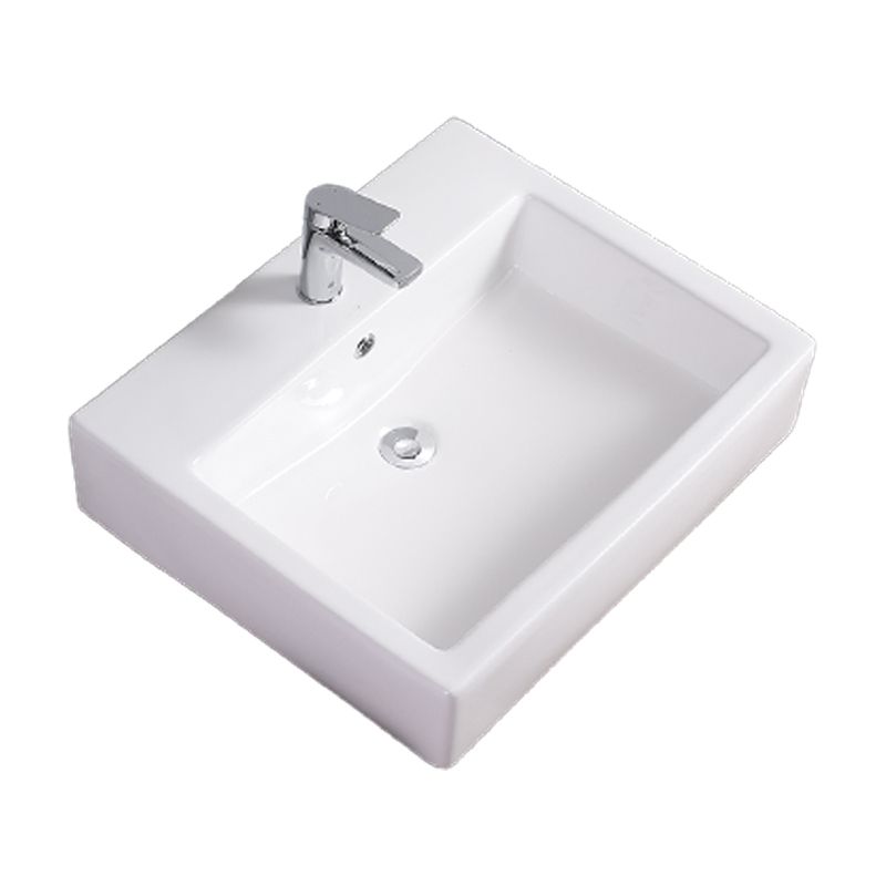 Bathroom Sink White Rectangle Overflow Ceramic One Hole Sink with Faucet