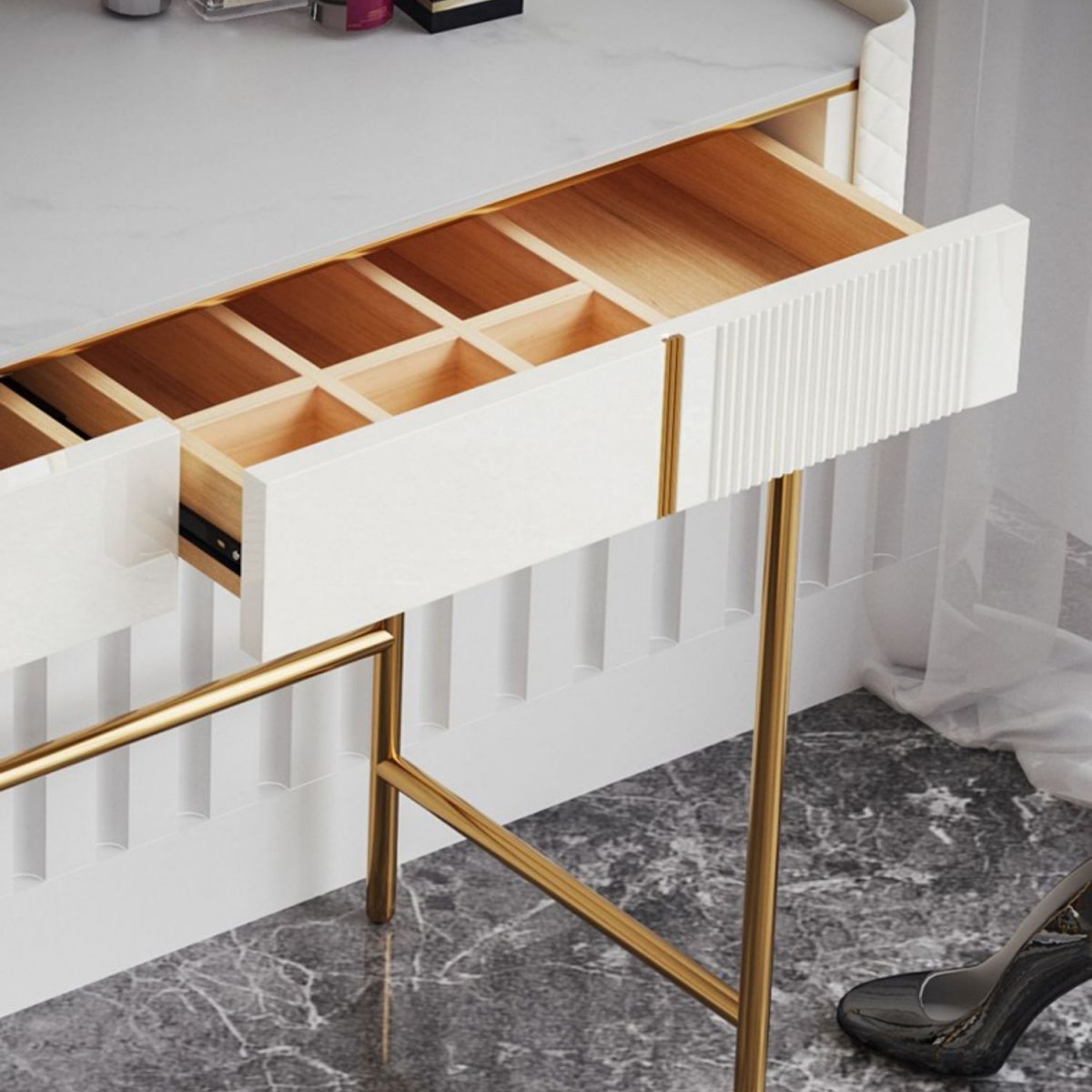 2 Drawers Vanity Set with Stool 30.7" High Metal Dressing Table