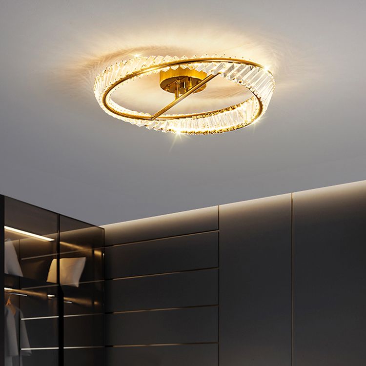 Plafonnier LED en métal galvanisé, style créatif moderne, montage circulaire en cristal, doré