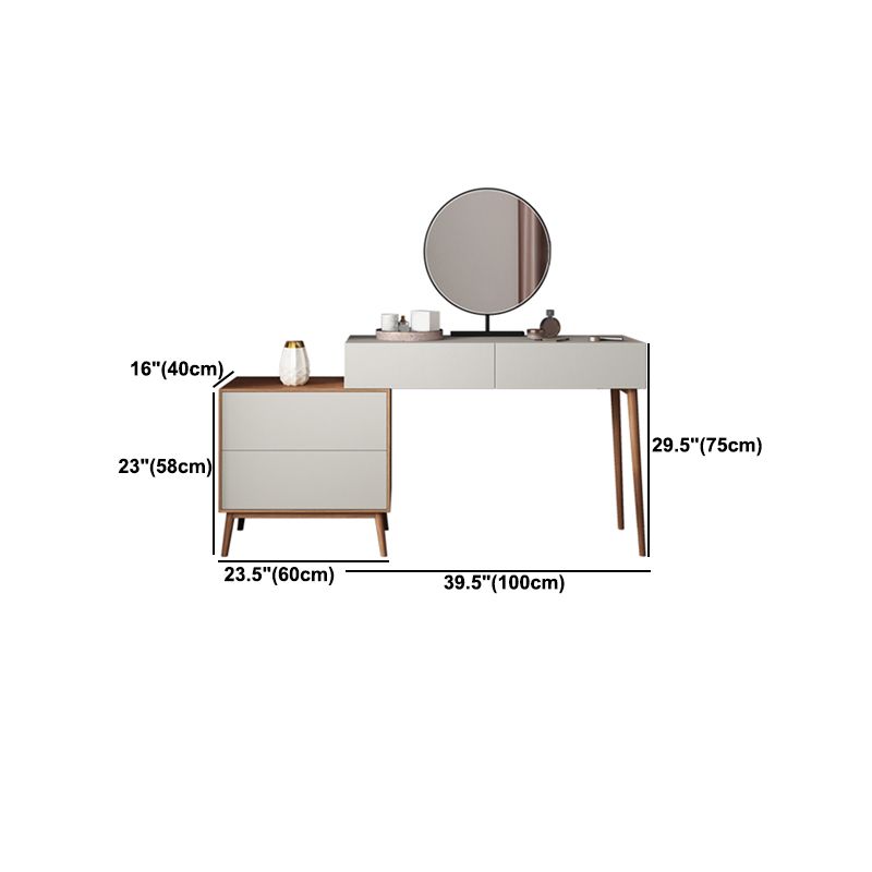 Contemporary Vanity Table and Stool Set With Mirror, Wood Makeup Vanity Set