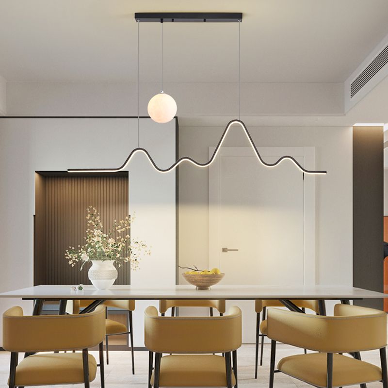 Modern Metal Pendant Light Linear Shape Island Light with Silicone Shade for Living Room