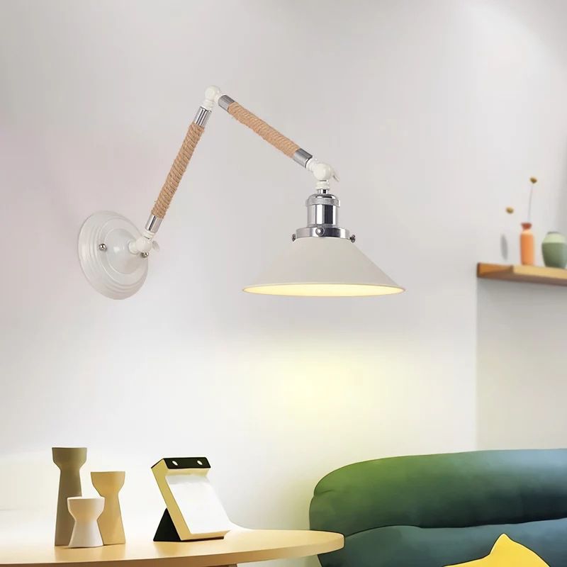 Blanc Conical Task Mur Murce Metal Nordic 1 Bulbe Metal Wall Lightture avec un bras cordé émouvant