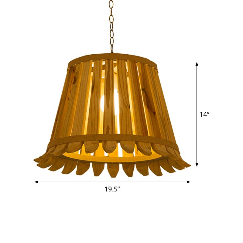 1 Bulb Trumpet Hanging Light Japanese Wood Pendant Lighting Fixture in Beige for Bedroom