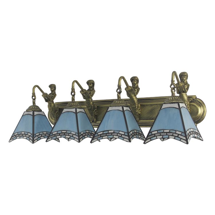 Trapezoid Wall Mount Light 4 Heads Dark Blue/Light Blue Glass Tiffany Sconce Light Fixture