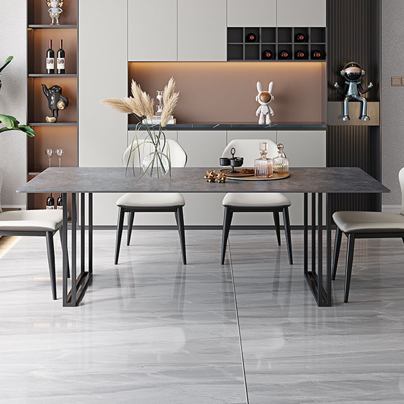 Industrial Sintered Stone Dining Table Rectangular Table with Double Pedestal