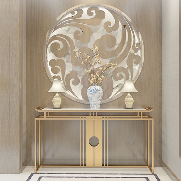 11" Wide Glam Accent Table Stone Gold Rectangle Console Accent Table