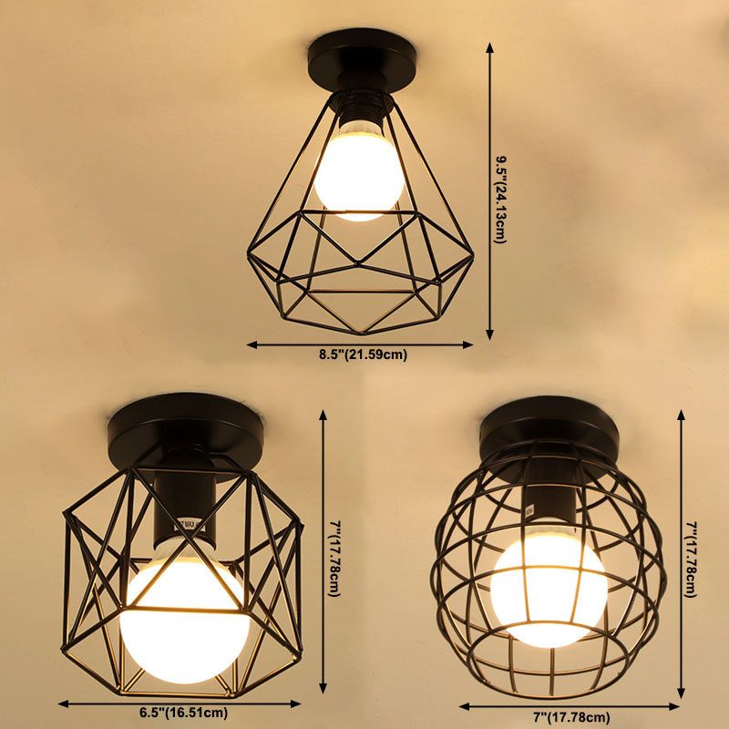 Geometrische Hanger Licht Industriële Stijl 1 Light Metal Flush Mount Light Fixture in Zwart