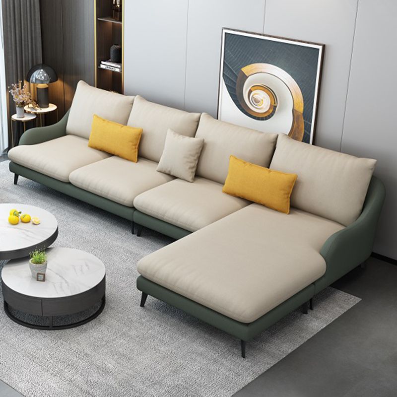 4-Seater L-Shape Sectional with Pillows Back and Slopped Arms