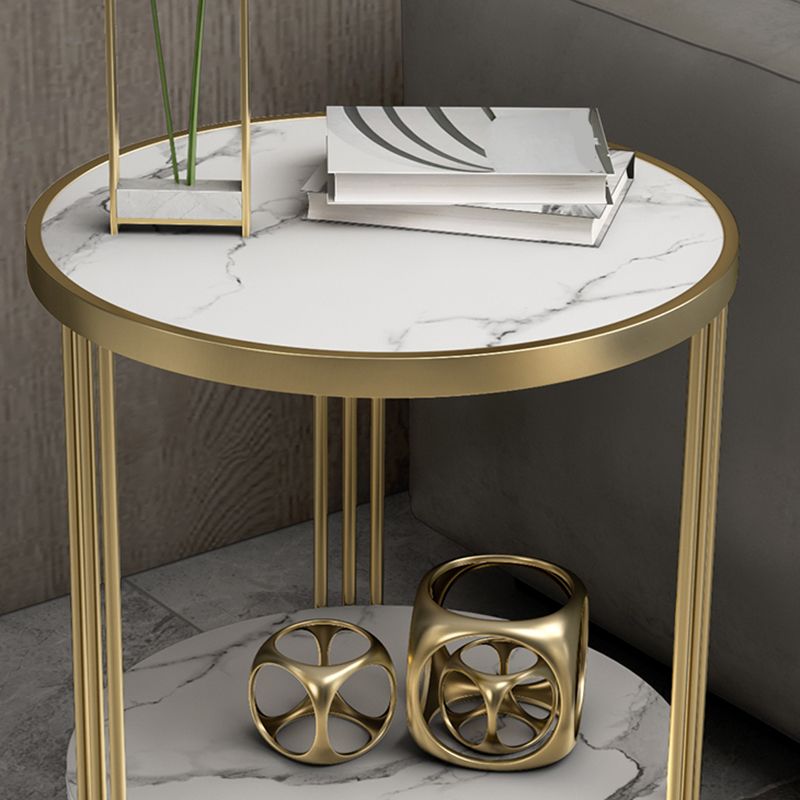 Cross Table Base Design Gold Metal Base Marble/SLATE Top Round Side Table