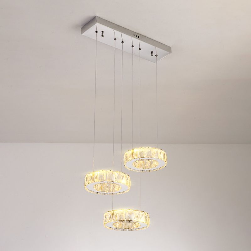 Crystal Circle Hanging Light Contemporary Kitchen Island Lighting for Dining Room
