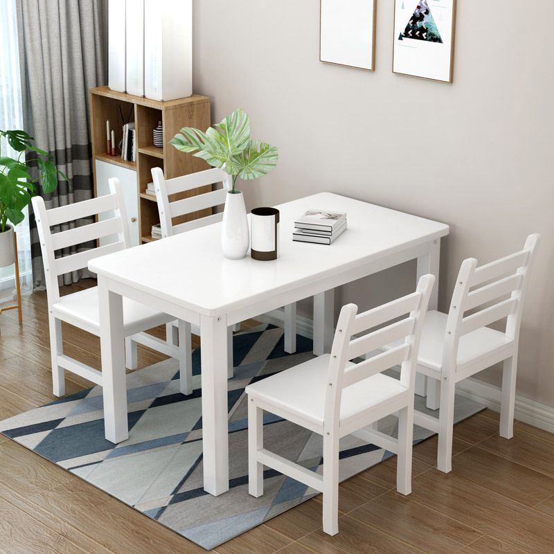 Rectangular Solid Wood Dining Table Modern White-natural Furniture with 4 Legs for Indoor
