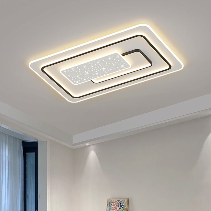 LED Modern Metal Flush Mount Geometric Shape Ceiling Light with Plastic Shade for Bedroom