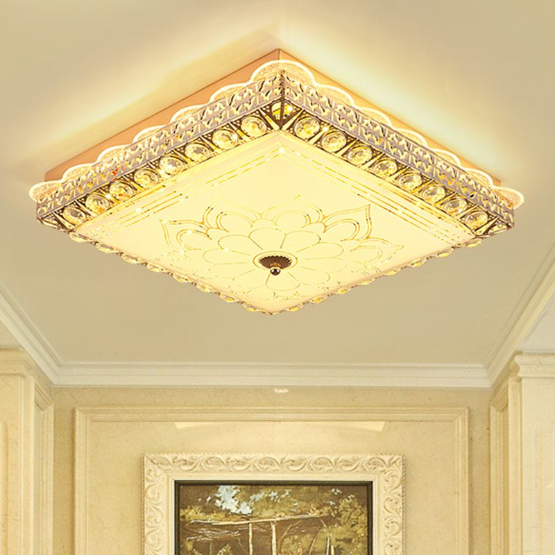 Apparecchio moderno da soffitto a LED quadrato con illuminazione a incasso quadrata in blocchi di cristallo in oro per camera da letto