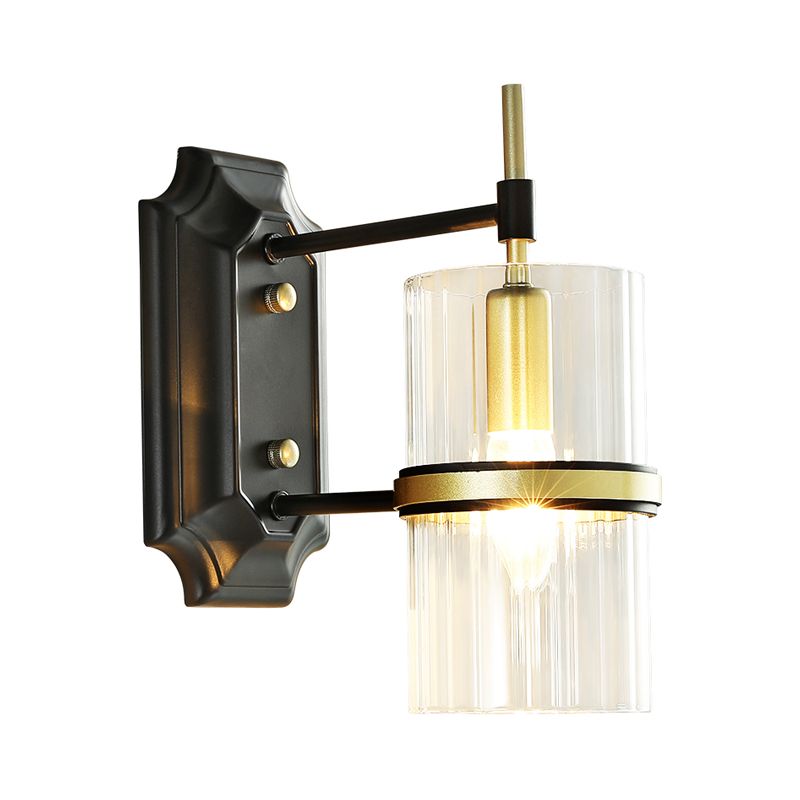 Schwarze 1 Glühbirnenbanden Wandlampe zeitgenössische Eisenkreisleuchten mit klarem Glasschatten
