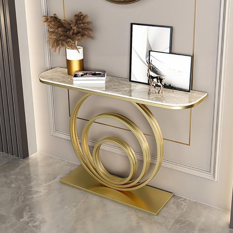 Modern Half Moon Accent Table Stone Console Sofa Table for Hall