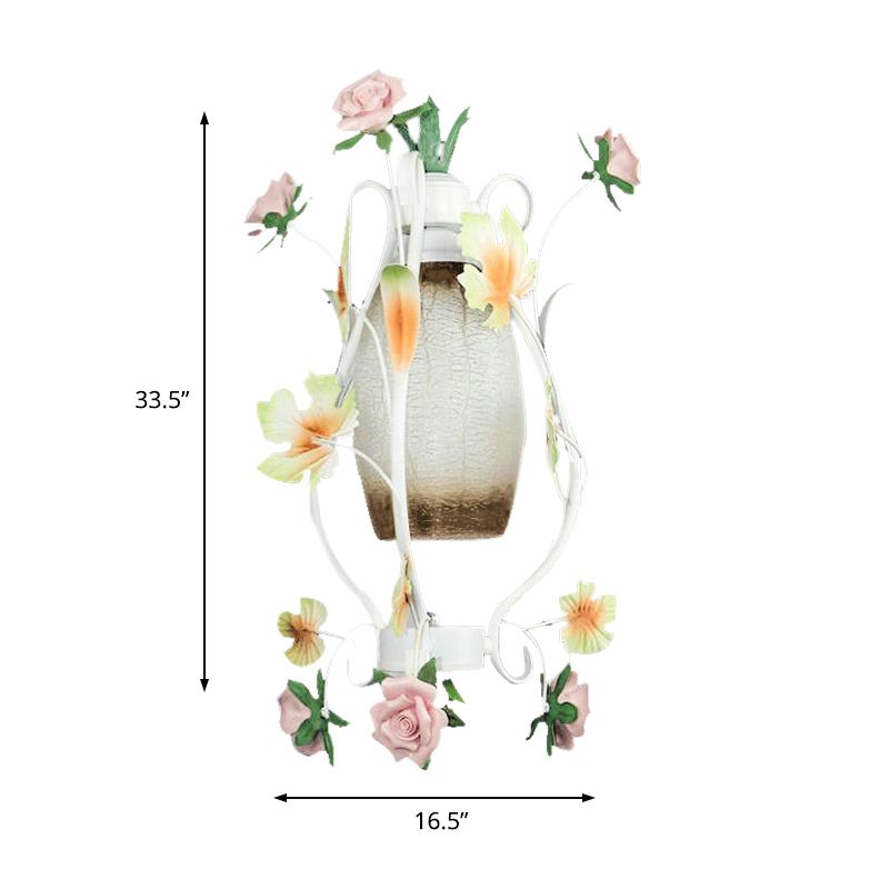 Koepel Wit glas hanglamp lichte pastorale stijl 1 lamp restaurant hangende lamp met rozendecoratie