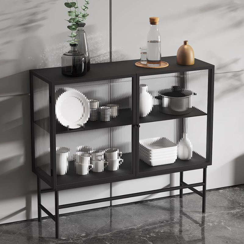 Modern Curio Cabinet Metal Glass Doors Display Cabinet for Living Room