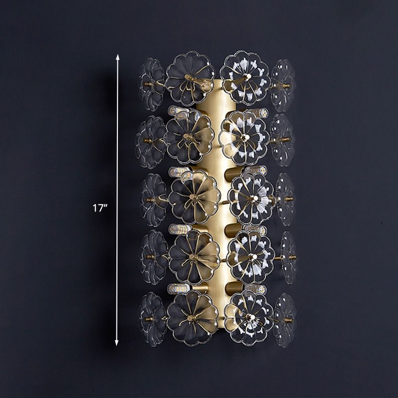 Minimalist 3 Bulbs Sconce Light Gold Floral Wall Mount Lighting with Crystal Shade for Bedroom