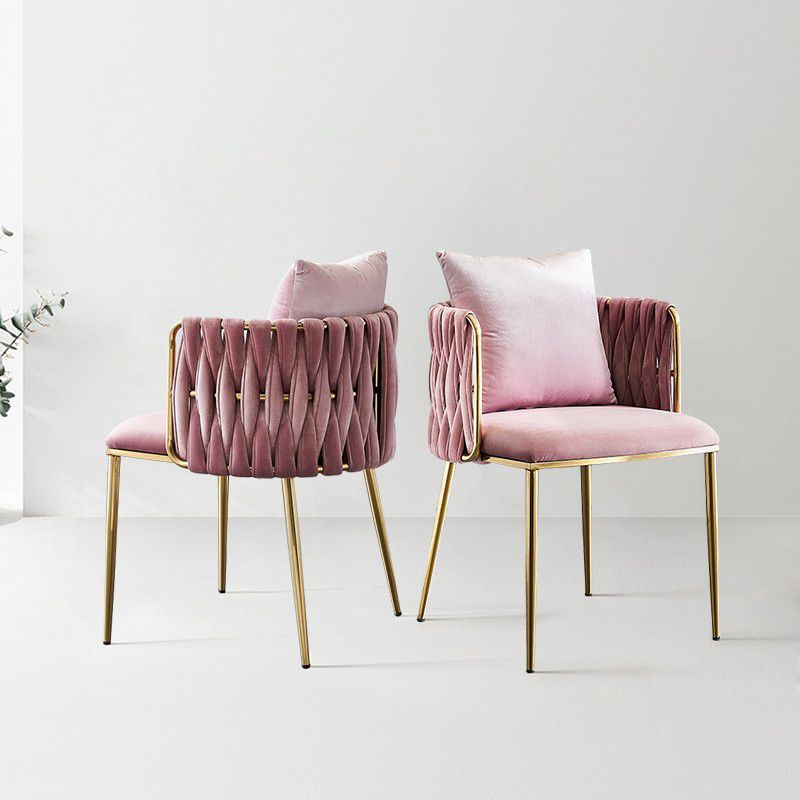 Scandinavian Bedroom Velvet Side Chair Light Color Solid Back Dining Chair