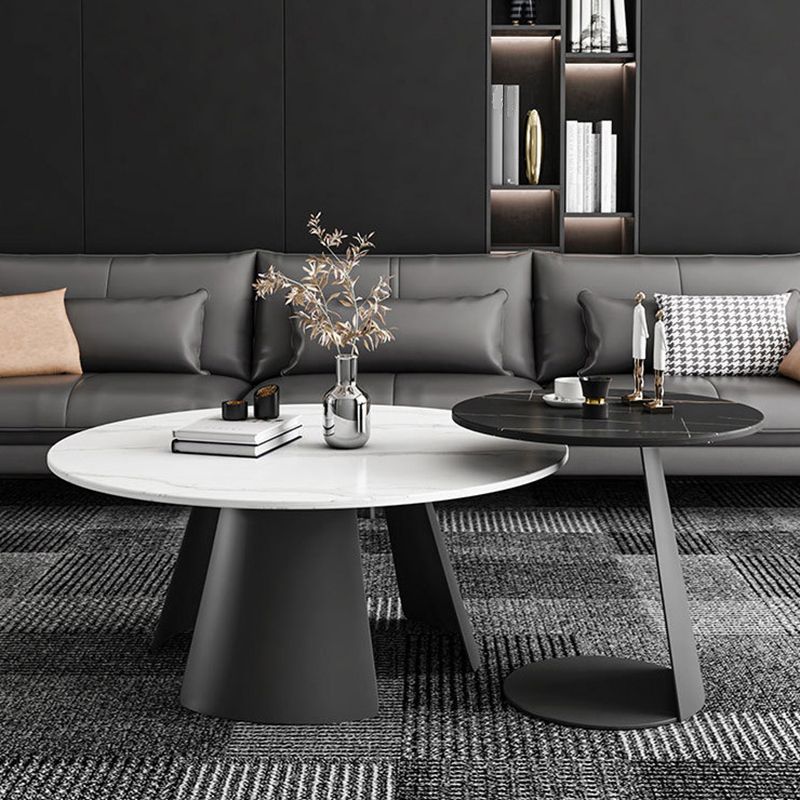 Modern Style White Rock Slab Top Metal Craft Round Coffee Table