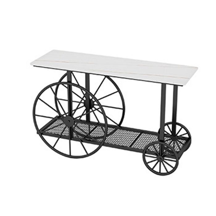 Contemporary Iron Console Sofa Table Rectangle Marble Accent Table with Shelf for Hall