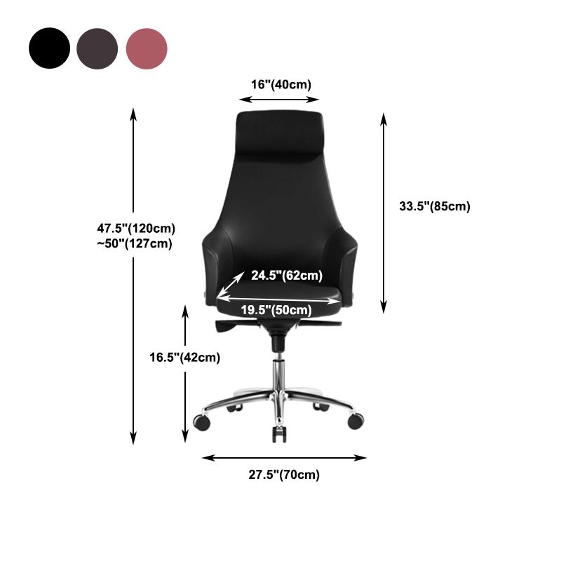 Modern Fixed Arms Swivel Chair Chrome Frame Leather Management Office Chair