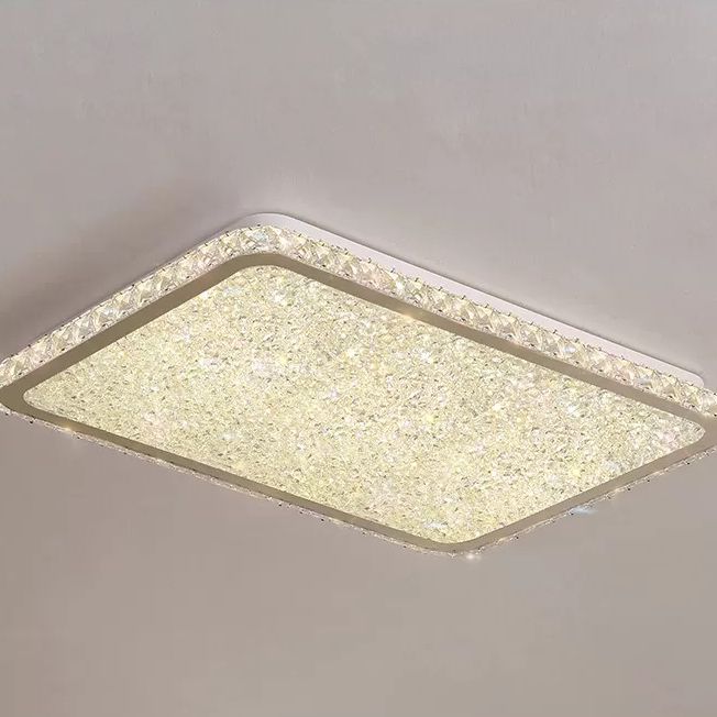 Modern LED Flush Mount Lamp Chrome Rettangolare Flush Mount Soffitto Light con Crystal Shade